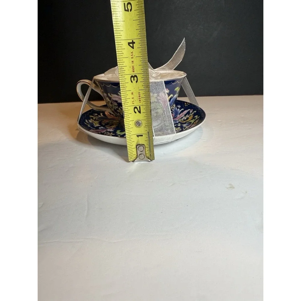 Grace Fine Porcelain Jumbo Teacup Saucer Blue Floral Gold Gift Set New